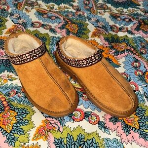 Soda Tan Loafers with Patterned Trim